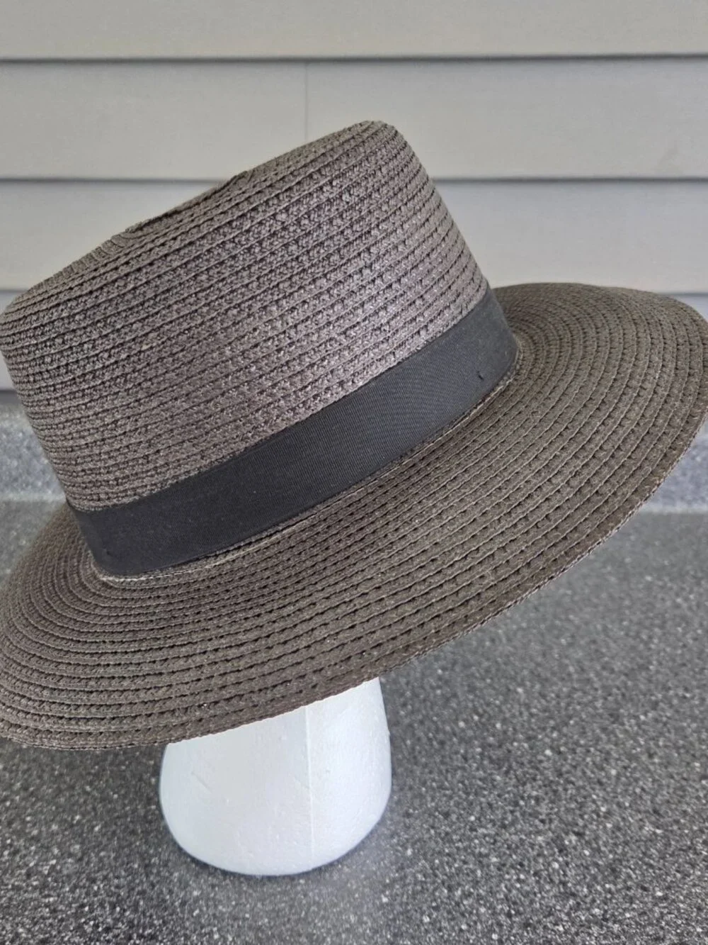 Park Plaza Boater Dark Gray, Black Band, Wide 3